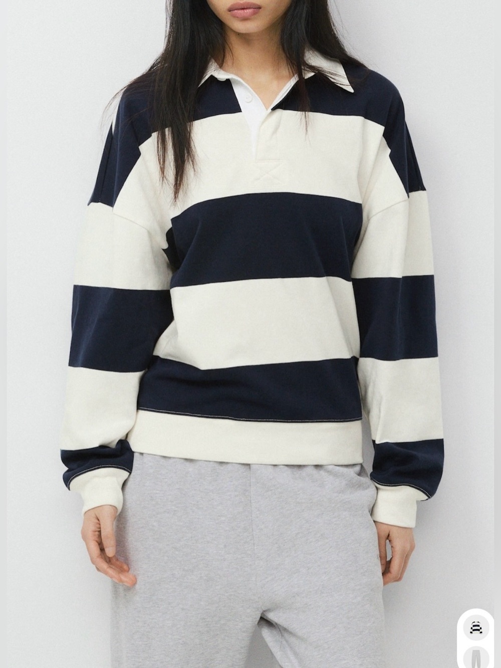 ARITZIA TNA Lomu Mightly Cotton Striped Long Sleeve Polo Top